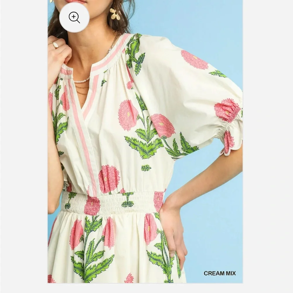 Umgee White Maxi Dress with Pink Floral Print - Picture 6 of 12